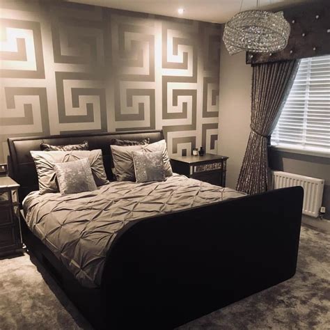 bedroom with Versace wallpaper